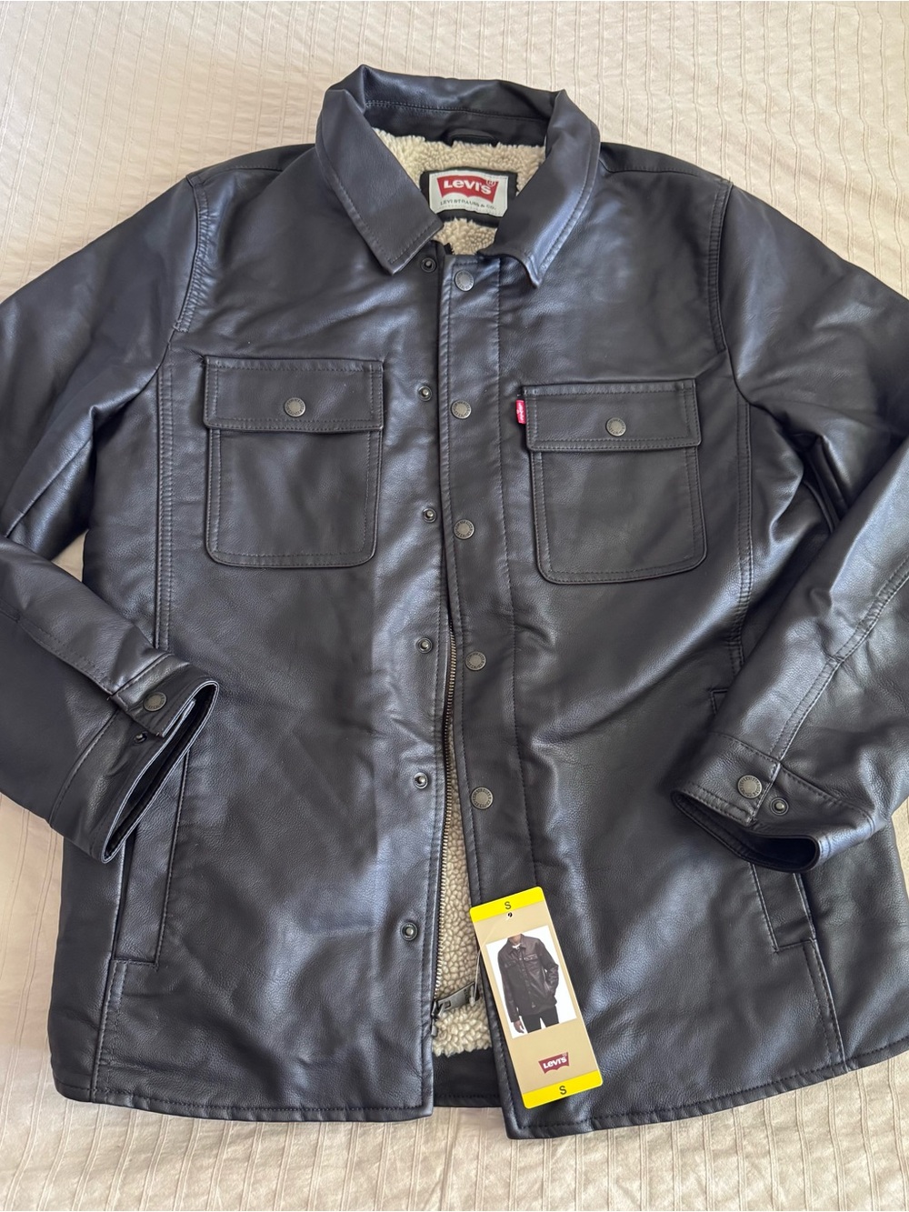 Levi's Men’s Dark Brown Faux Leather Sherpa-Lined Jacket